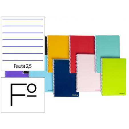 Cuaderno espiral liderpapel folio smart tapa blanda 80h 60gr pauta 2,5mm con margen colores surtidos