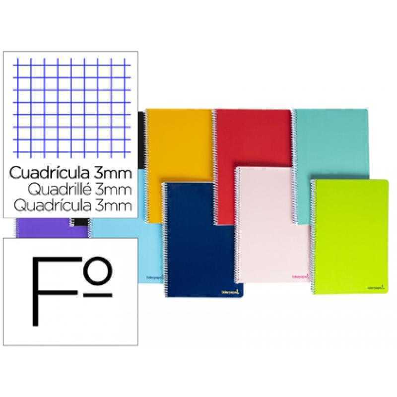 Cuaderno espiral liderpapel folio smart tapa blanda 80h 60gr cuadro 3 mm con margen colores surtidos
