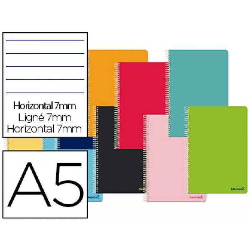 Cuaderno espiral liderpapel a5 micro smart tapa blanda 80h60gr horizontal 7mm doble margen 6 taladros colores