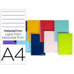 Cuaderno espiral liderpapel a4 micro smart tapa blanda 80h60gr horizontal 7mm doble margen 4 taladros colores