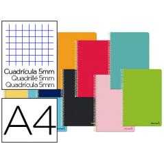 Cuaderno espiral liderpapel a4 micro smart tapa blanda 80h60gr cuadro 5mm doble margen 4 taladros colores surtidos