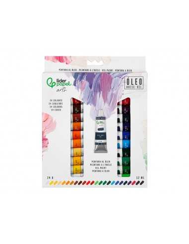Pintura al oleo liderpapel caja de 24 tubos de aluminio de 12 ml colores surtidos