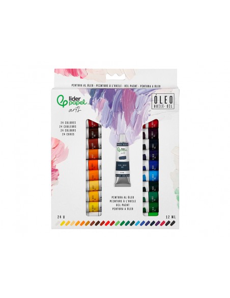 Pintura al oleo liderpapel caja de 24 tubos de aluminio de 12 ml colores surtidos