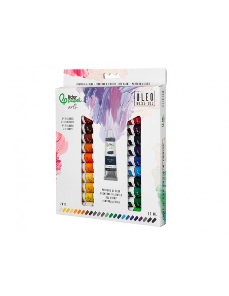 Pintura al oleo liderpapel caja de 24 tubos de aluminio de 12 ml colores surtidos