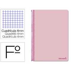 Cuaderno espiral liderpapel folio smart tapa blanda 80h 60gr cuadro 4mm con margen color rosa