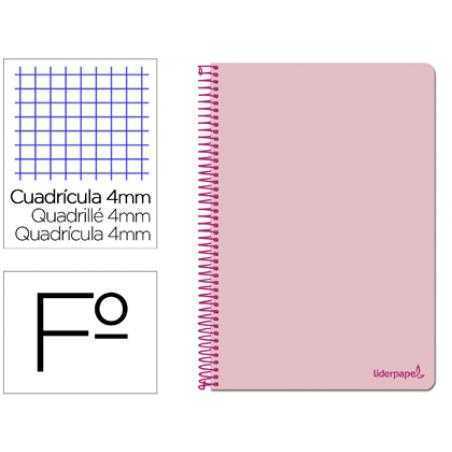 Cuaderno espiral liderpapel folio smart tapa blanda 80h 60gr cuadro 4mm con margen color rosa