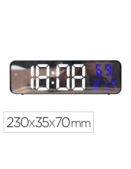 Reloj q-connect de pared y sobremesa digital con temperatura 230x35x70 mm