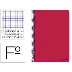 Cuaderno espiral liderpapel folio smart tapa blanda 80h 60gr cuadro 4mm con margen color rojo