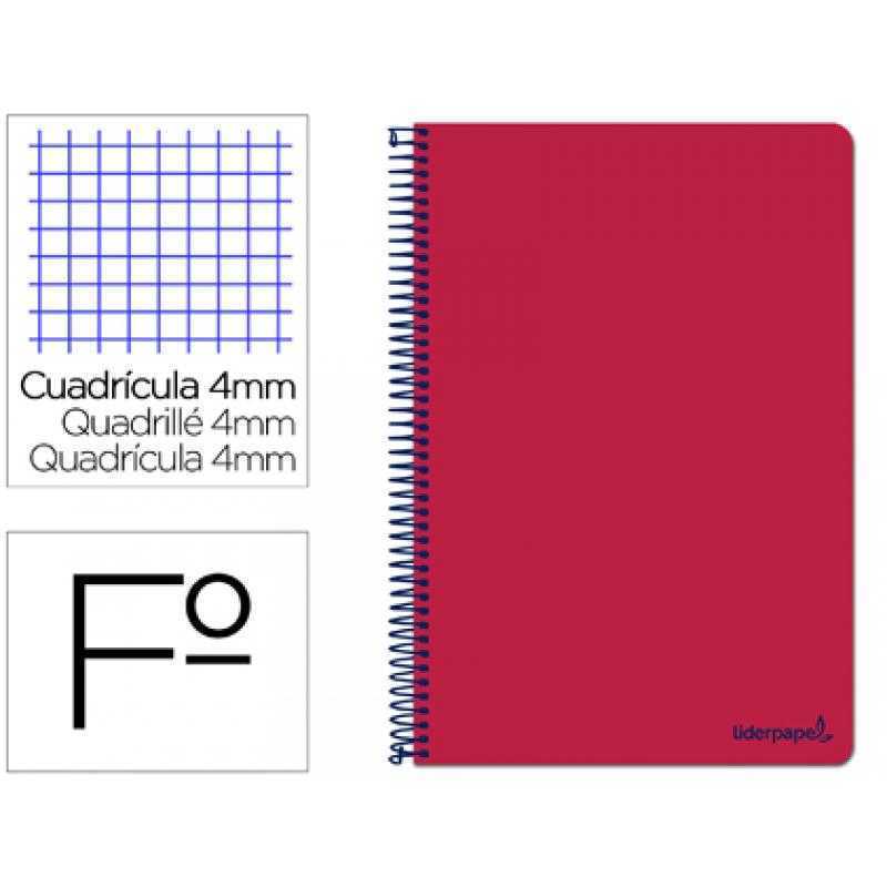 Cuaderno espiral liderpapel folio smart tapa blanda 80h 60gr cuadro 4mm con margen color rojo