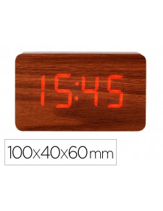 Reloj q-connect sobremesa digital acabado madera luz roja 100x40x60mm