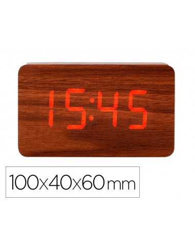 Reloj q-connect sobremesa digital acabado madera luz roja 100x40x60mm