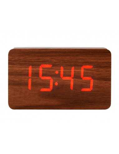 Reloj q-connect sobremesa digital acabado madera luz roja 100x40x60mm