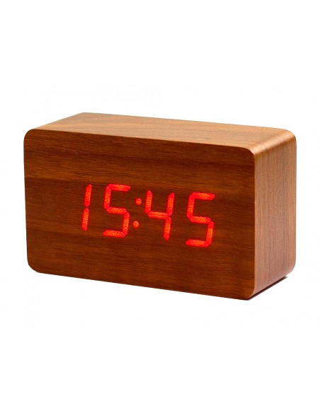Reloj q-connect sobremesa digital acabado madera luz roja 100x40x60mm