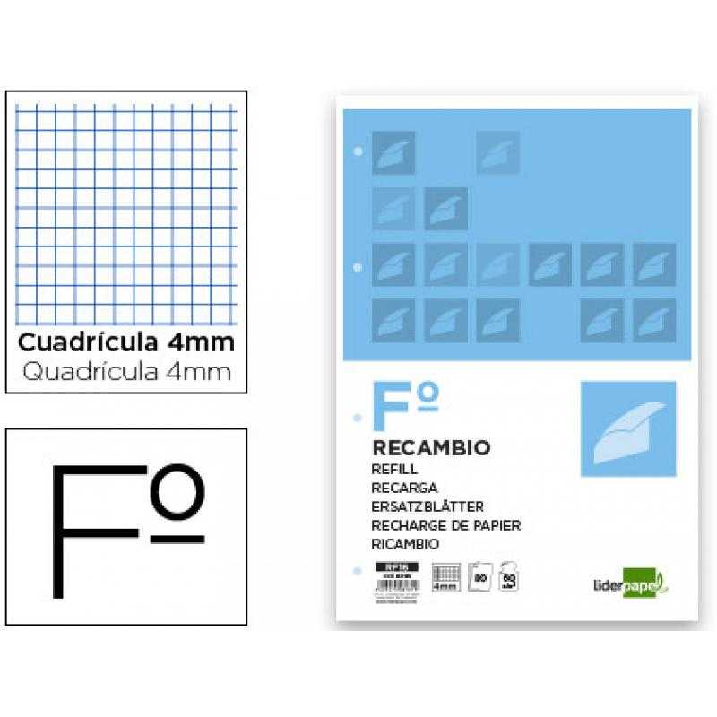 Recambio liderpapel folio 80 h 4tf-01-8 cuadro 4 mm 4 taladros con margen