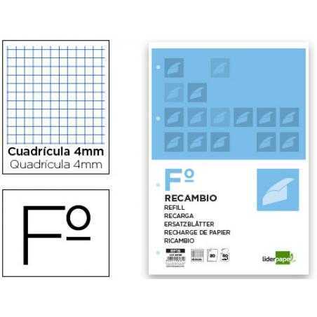 Recambio liderpapel folio 80 h 4tf-01-8 cuadro 4 mm 4 taladros con margen