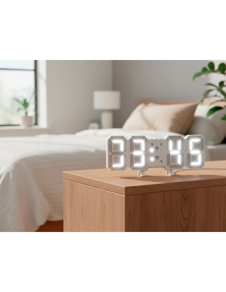 Reloj q-connect de pared digital con temperatura 3 alarmas control de sonido 220x40x87 mm Reloj q-connect de pared digital con temperatura 3 alarmas control de sonido 220x40x87 mm