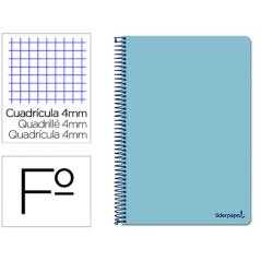 Cuaderno espiral liderpapel folio smart tapa blanda 80h 60gr cuadro 4mm con margen color celeste