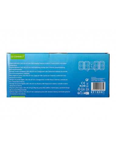 Reloj q-connect de pared digital con temperatura 3 alarmas control de sonido 220x40x87 mm