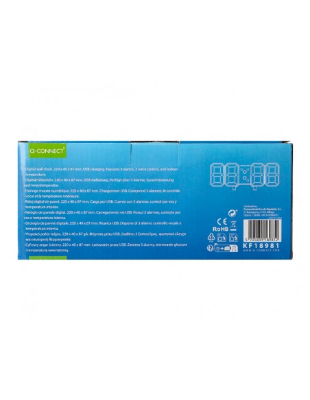 Reloj q-connect de pared digital con temperatura 3 alarmas control de sonido 220x40x87 mm Reloj q-connect de pared digital con temperatura 3 alarmas control de sonido 220x40x87 mm