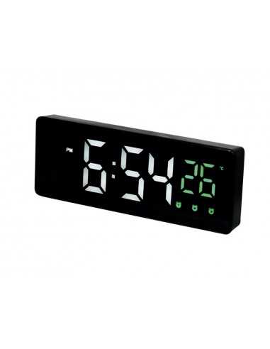 Reloj q-connect sobremesa digital con temperatura 3 alarmas control de voz 160x60x25mm