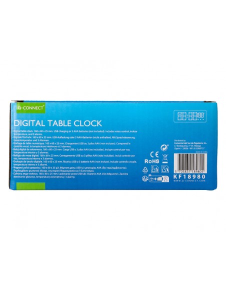 Reloj q-connect sobremesa digital con temperatura 3 alarmas control de voz 160x60x25mm Reloj q-connect sobremesa digital con temperatura 3 alarmas control de voz 160x60x25mm