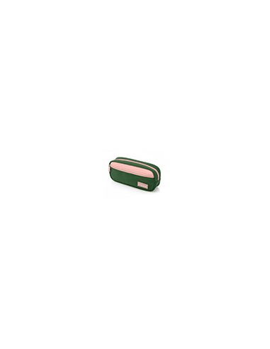 Estuche portatodo liderpapel duo 2 cremalleras con bolsillofrontal verde militar 220x90x50 mm