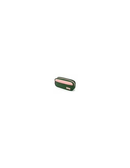 Estuche portatodo liderpapel duo 2 cremalleras con bolsillofrontal verde militar 220x90x50 mm