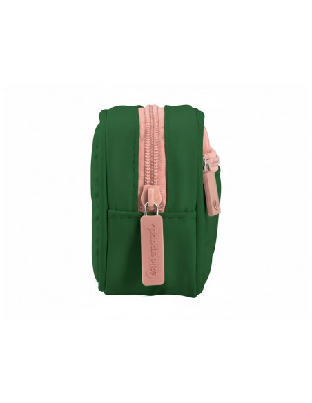 Estuche portatodo liderpapel duo 2 cremalleras con bolsillofrontal verde militar 220x90x50 mm