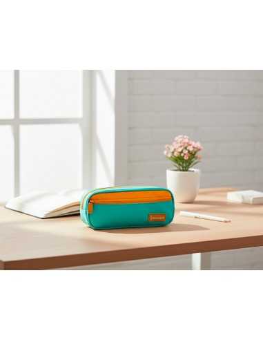 Estuche portatodo liderpapel duo 2 cremalleras con bolsillofrontal azul claro 220x90x50 mm