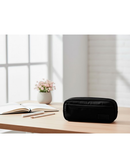Estuche portatodo liderpapel duo 2 cremalleras con bolsillofrontal negro 220x90x50 mm