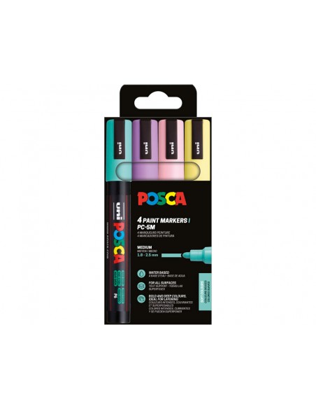 Rotulador uni posca pc-5m/4c estuche de 4 unidades colores pastel surtidos