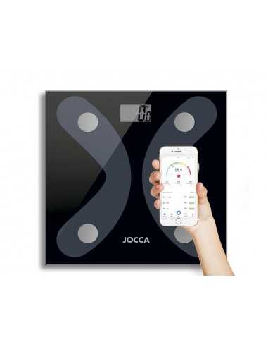 Bascula inteligente jocca de vidrio templado con bluetooth mide peso grasa agua hasta 8 usuarios capacidad hasta 180 kg