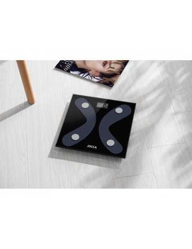 Bascula inteligente jocca de vidrio templado con bluetooth mide peso grasa agua hasta 8 usuarios capacidad hasta 180 kg