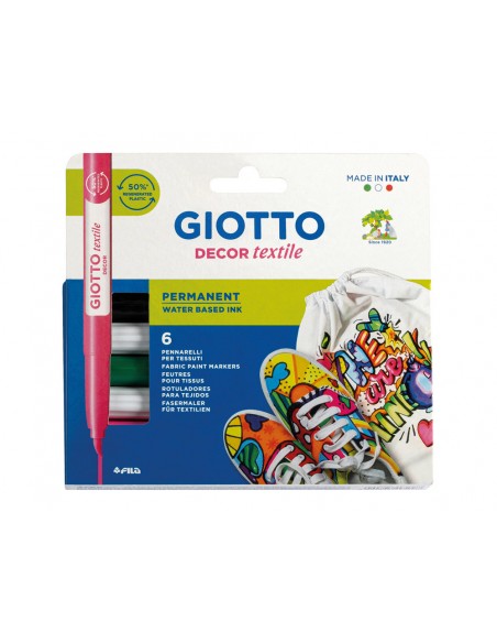 Rotulador giotto decor textile para camisetas caja de 6 unidades colores surtidos
