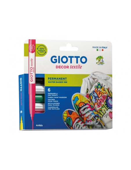 Rotulador giotto decor textile para camisetas caja de 6 unidades colores surtidos