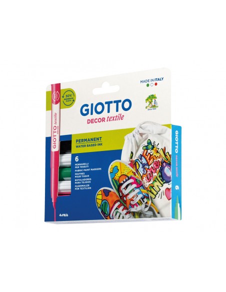 Rotulador giotto decor textile para camisetas caja de 6 unidades colores surtidos