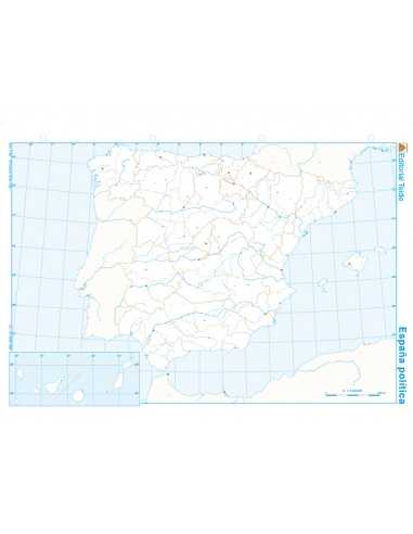 Mapa mudo b/n din a4 españa politico