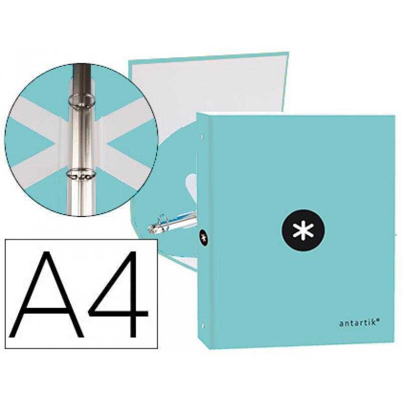 Carpeta antartik a4 forrada 4 anillas 25 mm redondas color menta