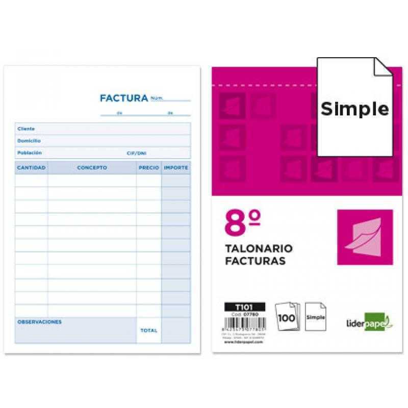 Talonario liderpapel facturas octavo -sin iva- 101