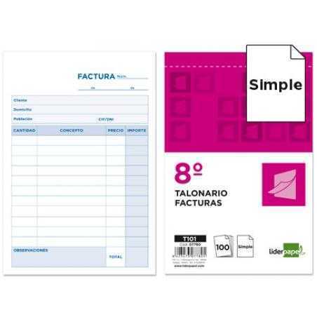 Talonario liderpapel facturas octavo -sin iva- 101