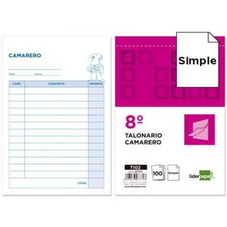 Talonario liderpapel camarero octavo sin iva 102