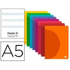 Libreta liderpapel 360 tapa de plastico a5 48 hojas 90g/m2 pauta 5 2,5mm con margen colores surtidos