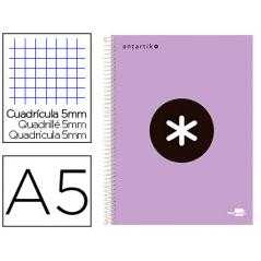 Cuaderno espiral a5 micro antartik tapa forrada120h 90 gr cuadro 5mm 5 banda 6 taladros color lavanda