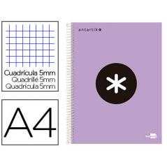 Cuaderno espiral a4 micro antartik tapa forrada 120h 90 gr cuadro 5mm 5 bandas 4 taladros color lavanda