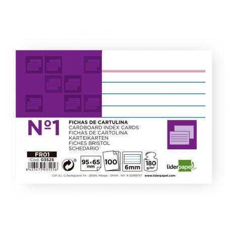 Ficha liderpapel rayada nº1 65x95 mm 180g/m2 paquete de 100 unidades