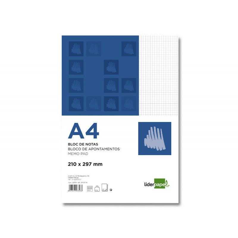 Bloc notas liderpapel cuadro 4mm a4 80 hojas 60g/m2