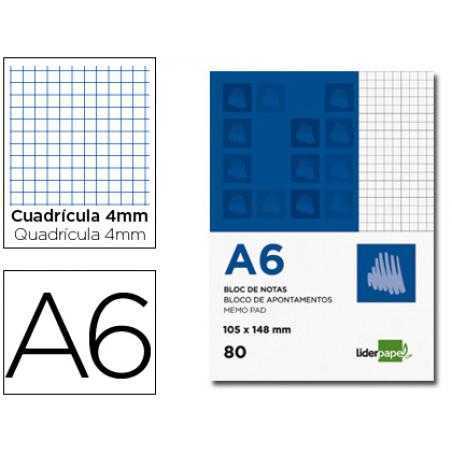 Bloc notas liderpapel cuadro 4mm a6 80 hojas 60g/m2 perforado