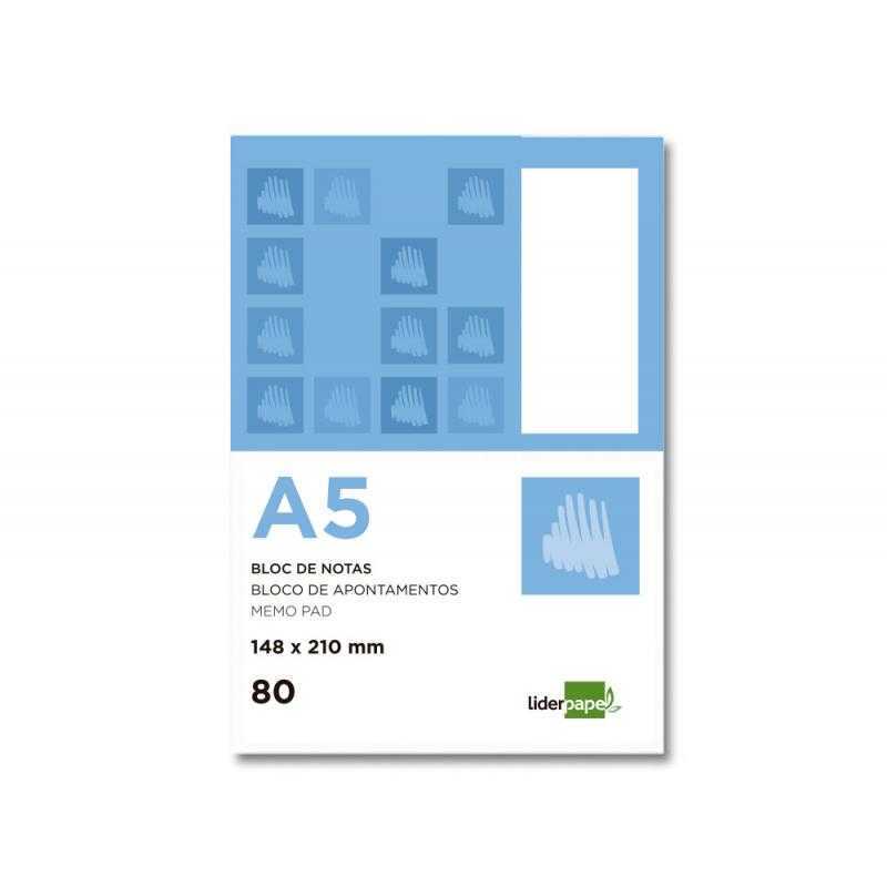 Bloc notas liderpapel liso a5 80 hojas 60g/m2 perforado
