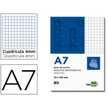 Bloc notas liderpapel cuadro 4mm a7 80 hojas 60g/m2 perforado