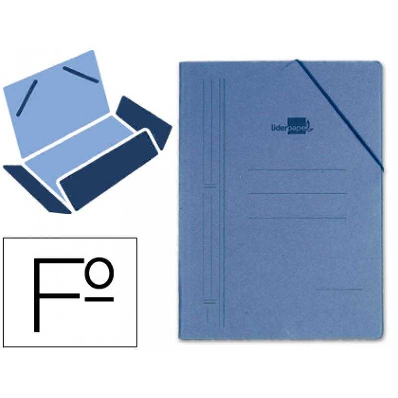 Carpeta liderpapel gomas folio 3 solapas carton compacto azul